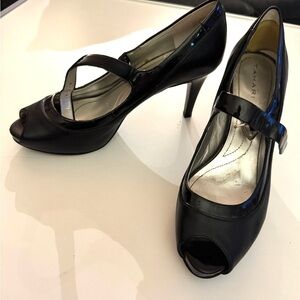 Tahari Elegant Black Peep Toe Heels